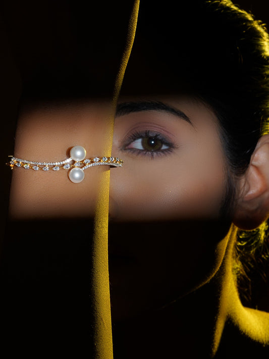 Dual Tone Zircon Pearl Bracelet