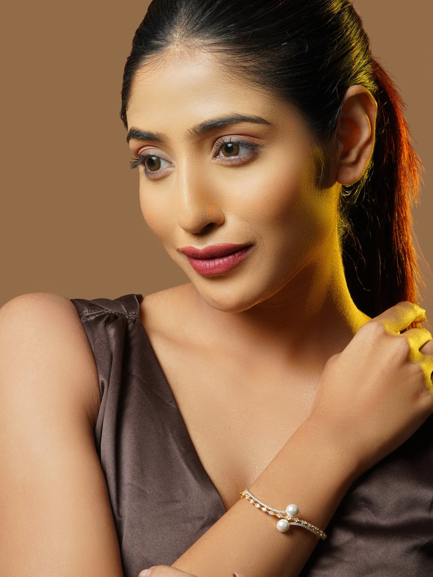 Dual Tone Zircon Pearl Bracelet