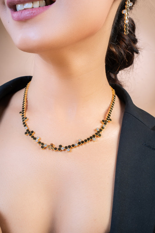 Hexa Charm Flexible Necklace Set - Gold