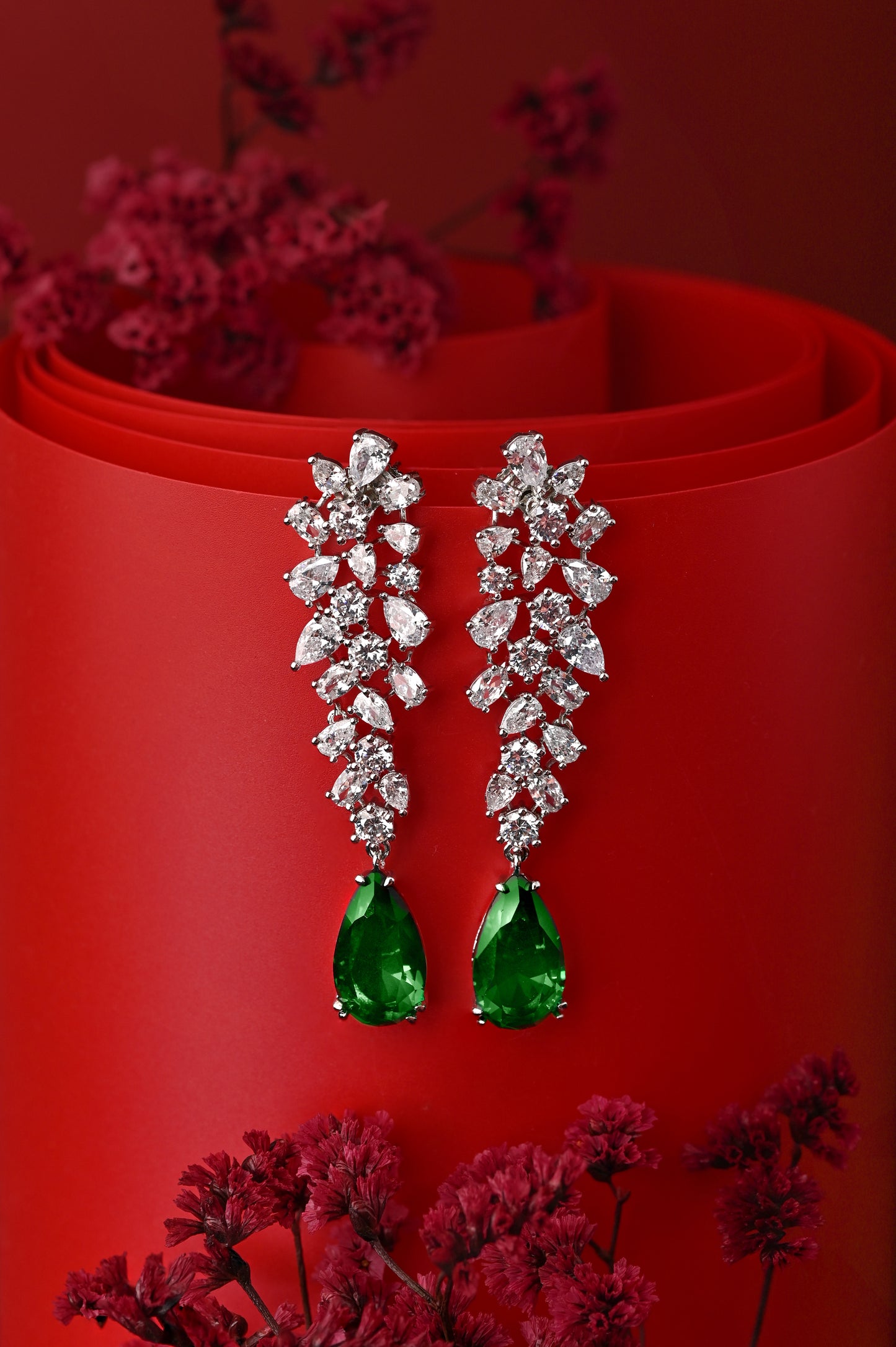 Emerald Green Zircon Diamond Danglers