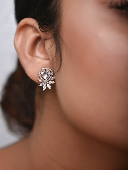 Heart Shape Halo Swarovski Crystal Stud With Accent (Gold Silver Polish)
