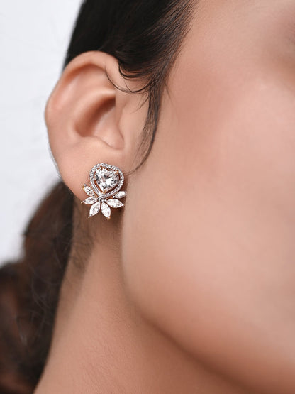 Heart Shape Halo Swarovski Crystal Stud With Accent (Gold Silver Polish)