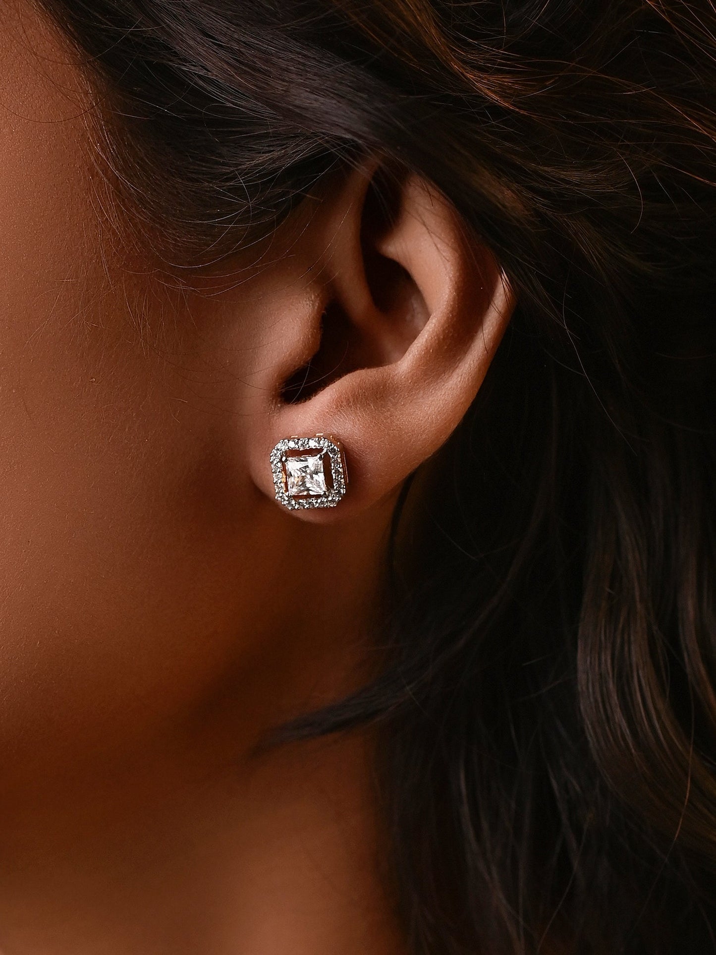 Princess Cut Swarovski Crystal Stud with Halo