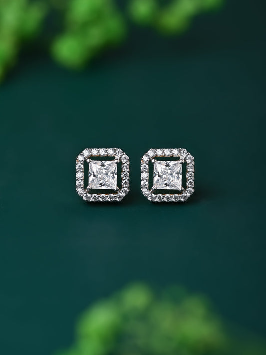Princess Cut Swarovski Crystal Stud with Halo