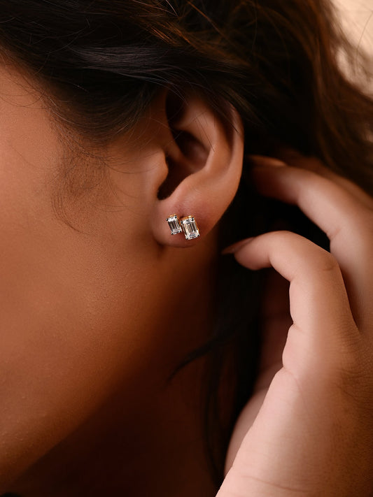 Emerald Cut Dual Swarovski Crystal Stud