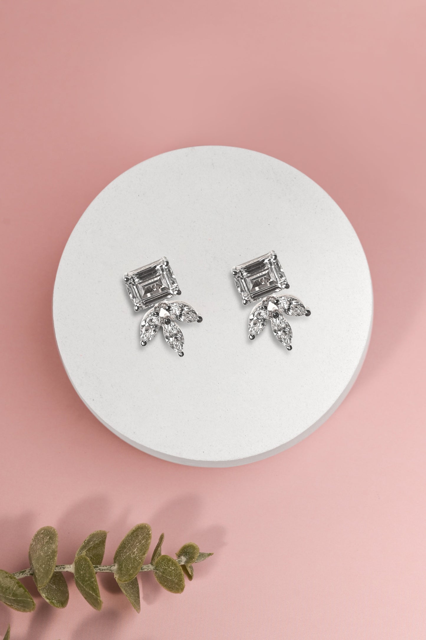 Emerald Cut Stud With Swarovski Crystals
