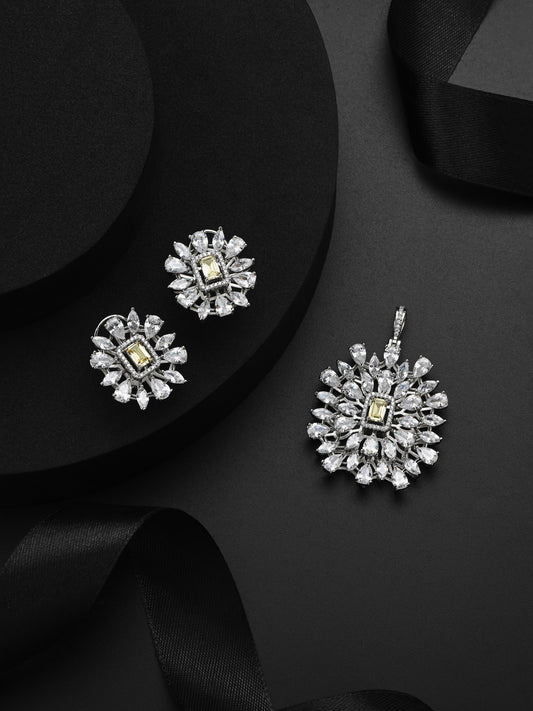 Krrystafee 18K Gold Plated Yellow Stone CZ Diamond Pendant Set In White Finish for Women | Festive Wear