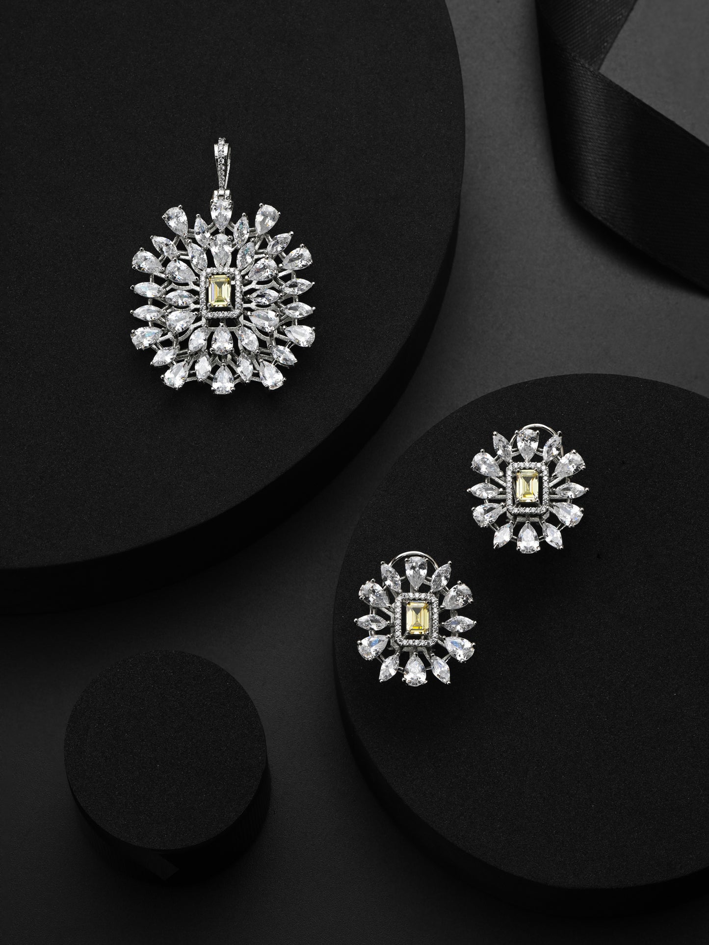 Krrystafee 18K Gold Plated Yellow Stone CZ Diamond Pendant Set In White Finish for Women | Festive Wear