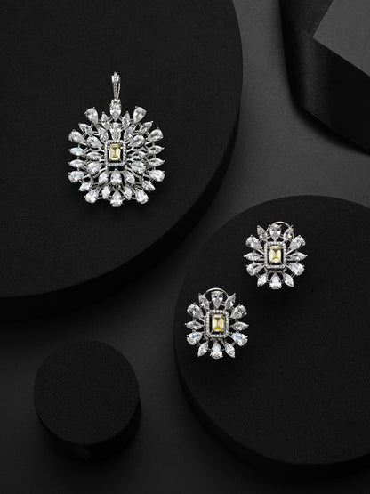 Krrystafee 18K Gold Plated Yellow Stone CZ Diamond Pendant Set In White Finish for Women | Festive Wear