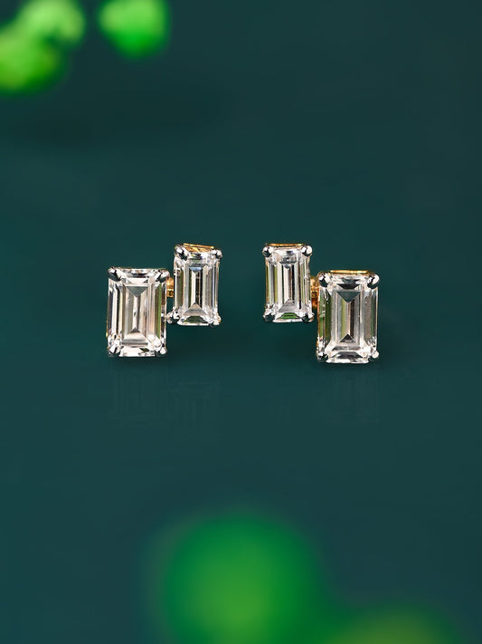 Emerald Cut Dual Swarovski Crystal Stud