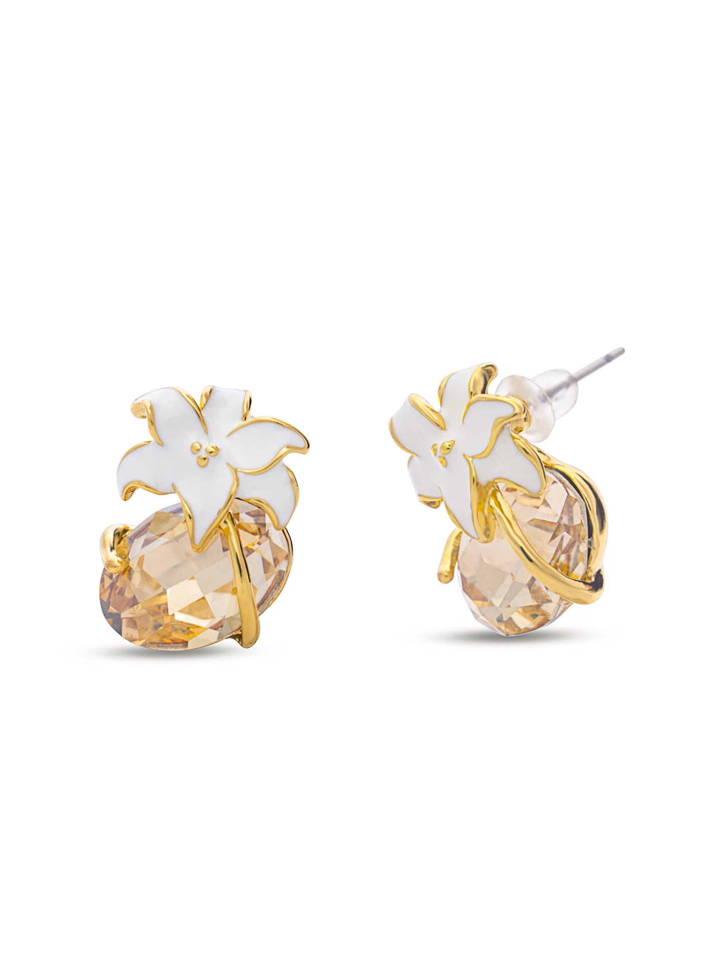 Champagne Crystal Wrapped In White Flower Pendent Set