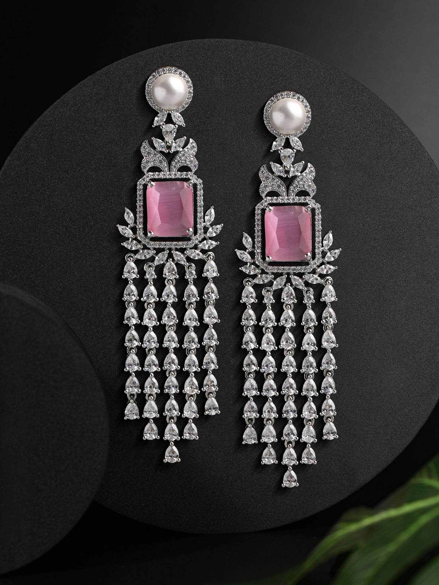 Pink Stone and Diamond Shower Danglers