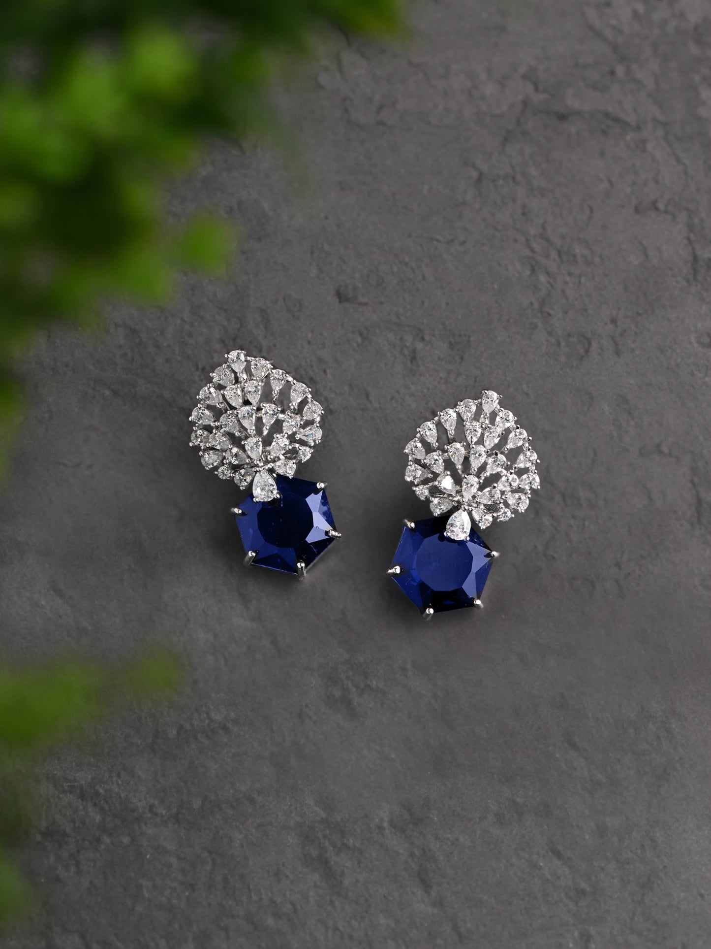 Sapphire Stud with Diamond Shower Earrings