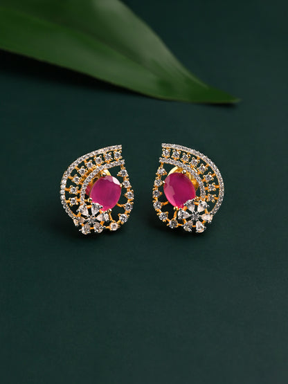 Ruby Studs with Diamonds in a leaf Earrings