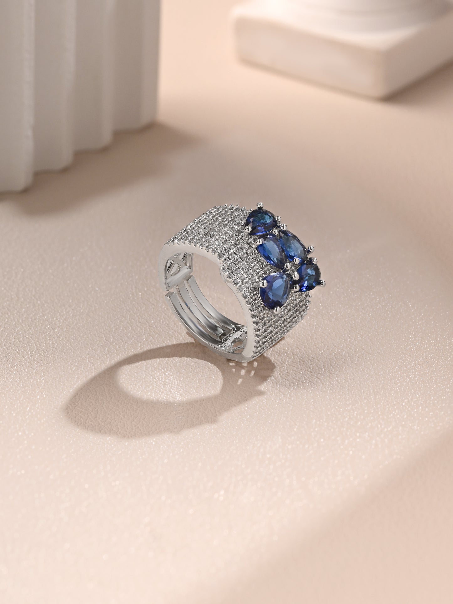 Italian Diamond Ring with Sapphire Drops