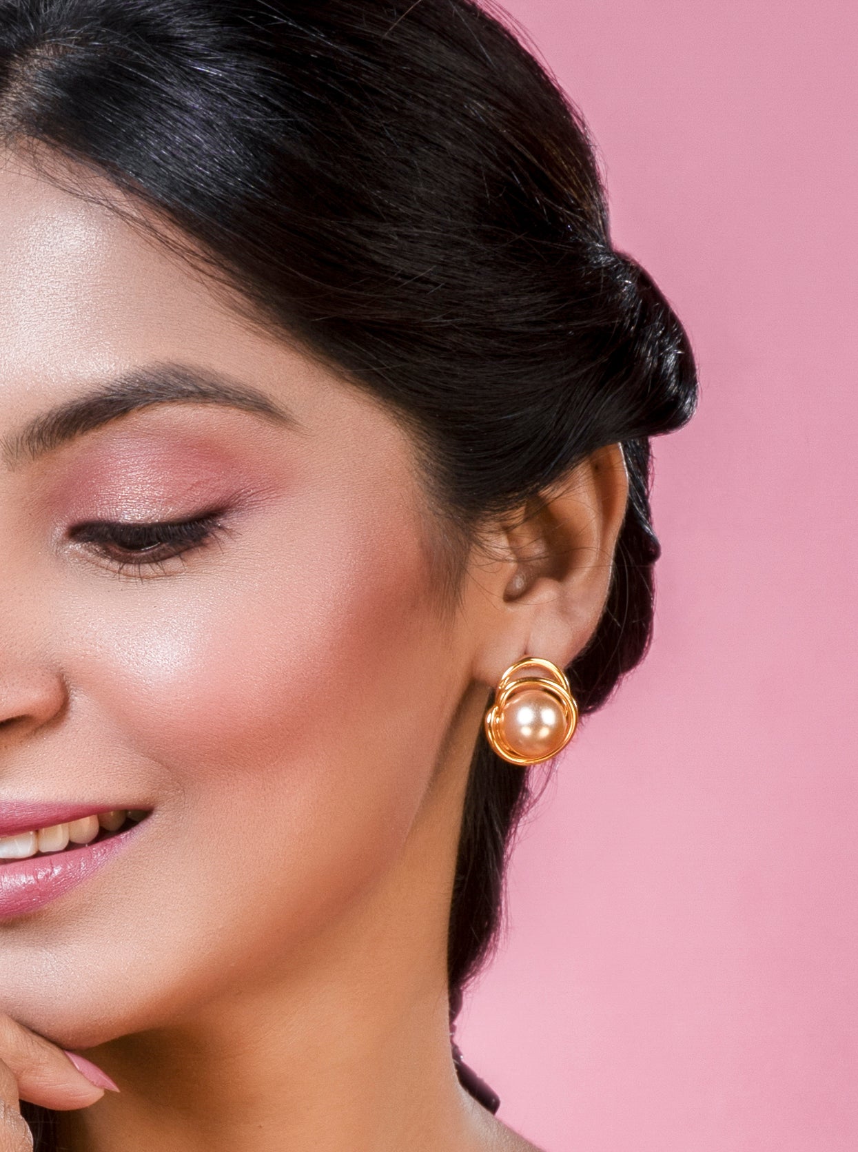 Pearl Wrapped In Golden Tread Earrings