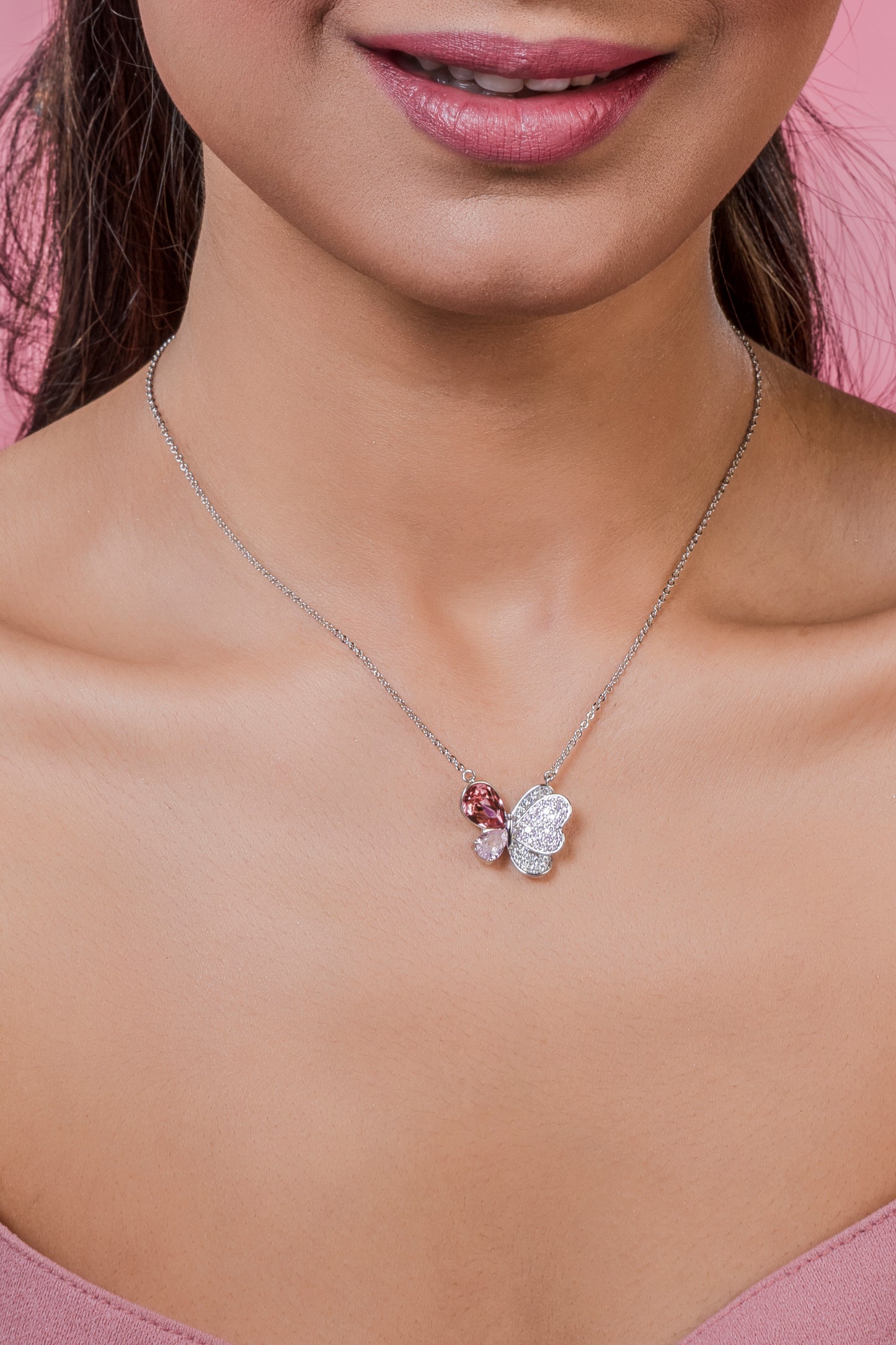 Pink Swarovski Crystal Butterfly Pendant
