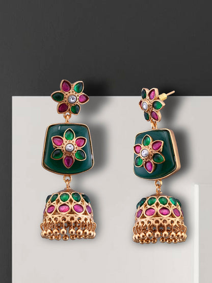Green Kundan with Ruby Jhumka