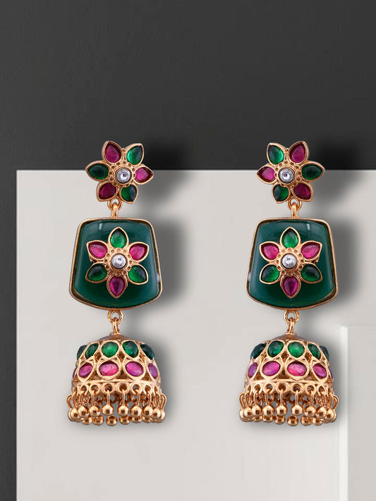 Green Kundan with Ruby Jhumka