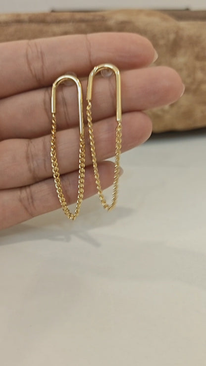 Hook Shape Earrings with Chain