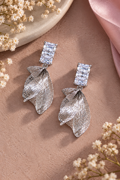 Krrystafee Gold Plated CZ Crystal Leaf Dangling Earrings for Women | Daily & Evening Wear