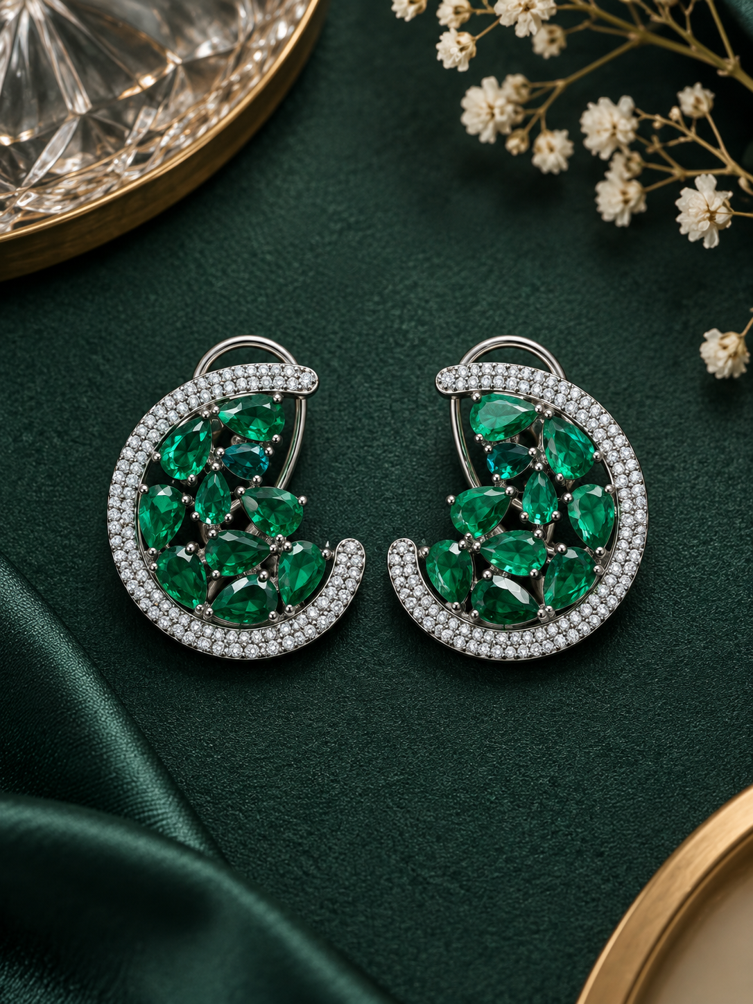 Krrystafee 18K Gold Plated Emerald Green C Shape Earrings