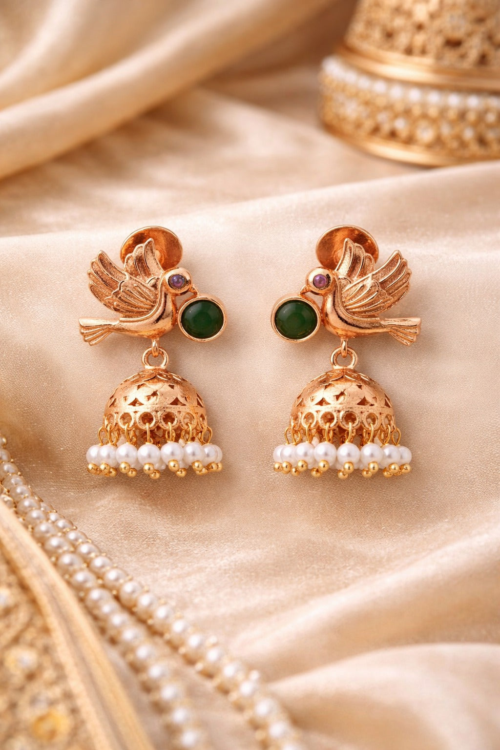 Krrystafee 18K Gold Plated Mystical Bird Jhumka Earrings for Women | Ethnic Festive Wear