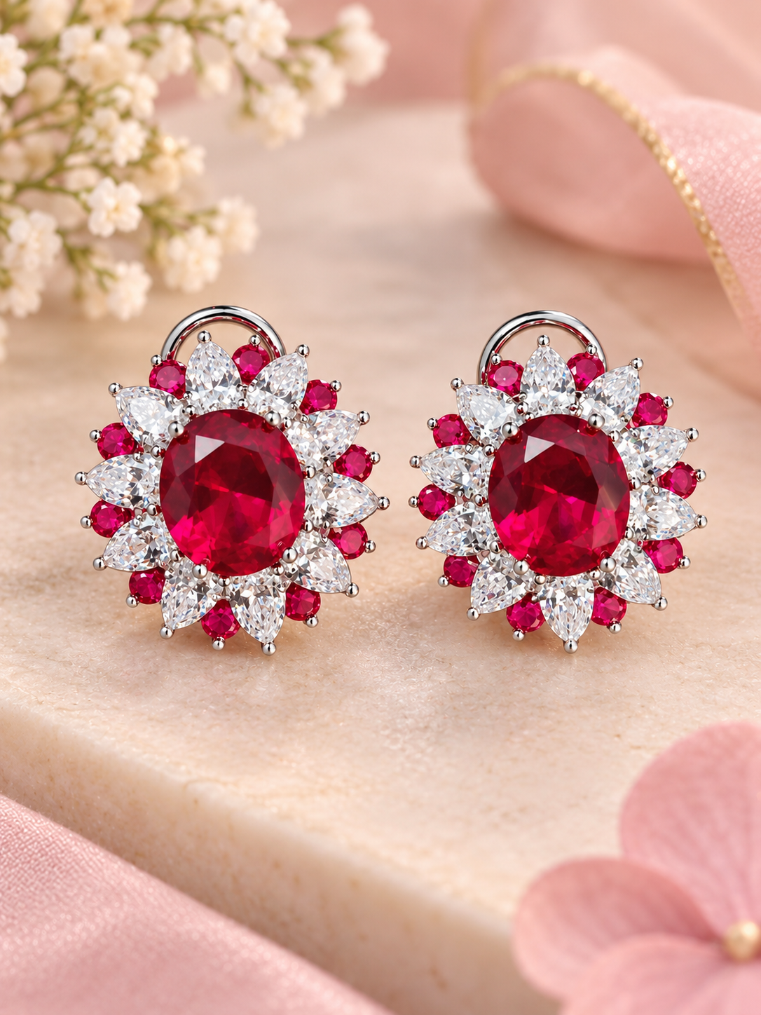 Krrystafee 18K Plated Ruby Cocktail Night Zircon Earings
