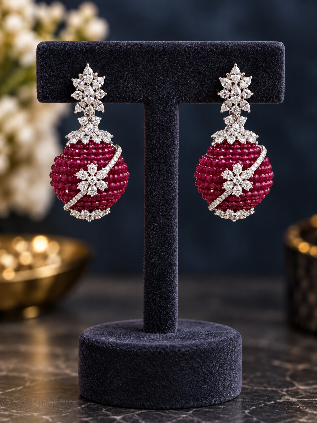 Krrystafee 18K Gold Plated Zircon Earings With Bead Work and Intricate Detailing