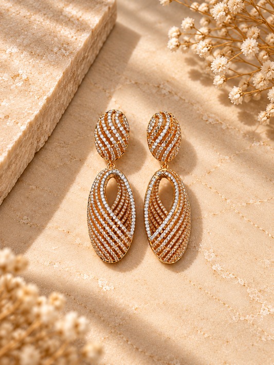 Krrystafee 18K Gold Plated CZ Dangler Earrings for Women | Festive Party Wear