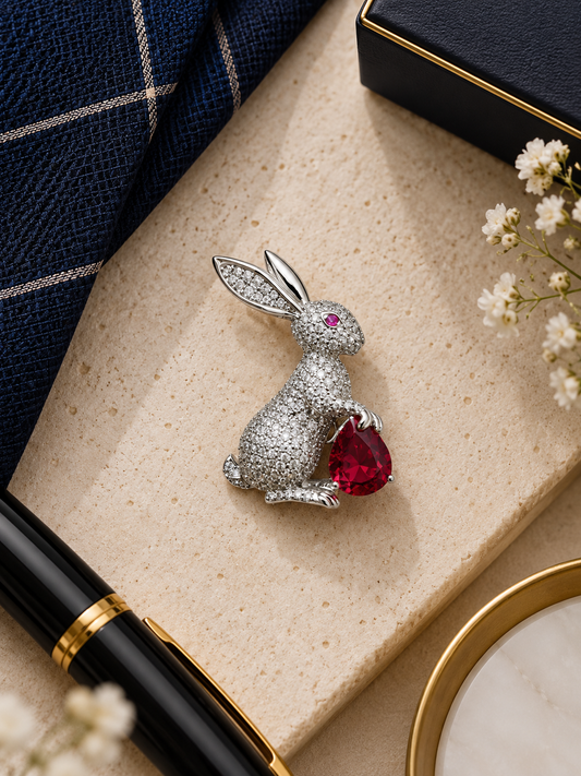 Krrystafee 18K Gold Plated Zircon Rabbit Broach