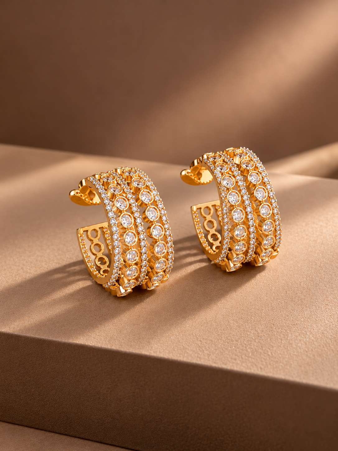 Krrystafee 18K Gold Plated CZ Studded Bali Style Earrings for Women |Daily Wear