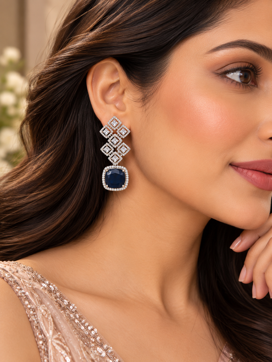 Krrystafee 18K Gold Plated CZ Sapphire Studded Shower Earings In White Finish for Women | Daily Wear