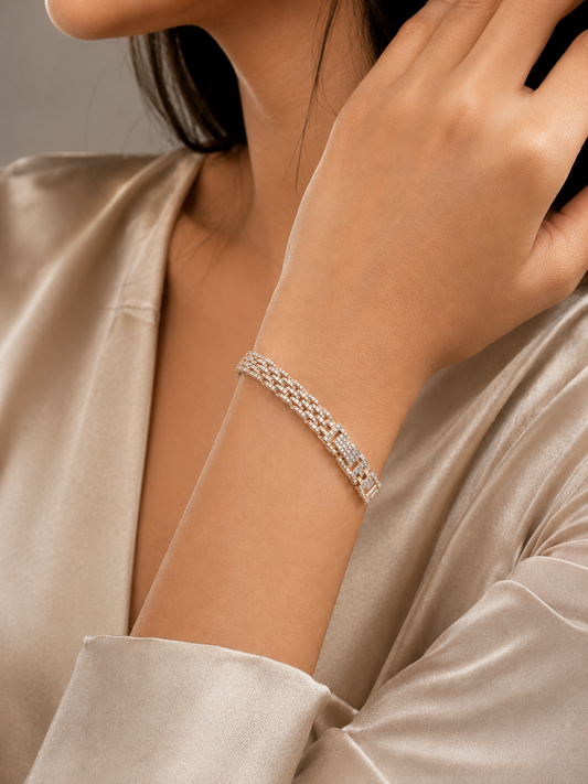 Krrystafee 18K Gold Plated Zirocn Studded Adjustable Tennis Bracelet for Men And Women