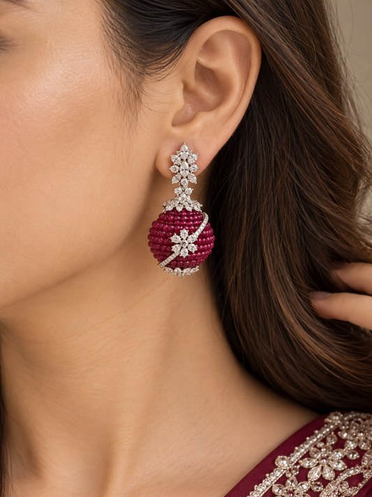 Krrystafee 18K Gold Plated Zircon Earings With Bead Work and Intricate Detailing