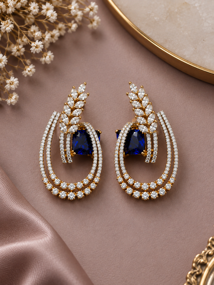 Krrystafee 18K Gold Plated Sapphire Zircon Studded Earings