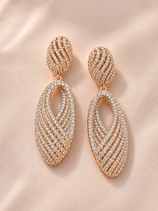 Krrystafee 18K Gold Plated CZ Dangler Earrings for Women | Festive Party Wear