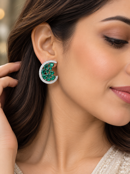 Krrystafee 18K Gold Plated Emerald Green C Shape Earrings