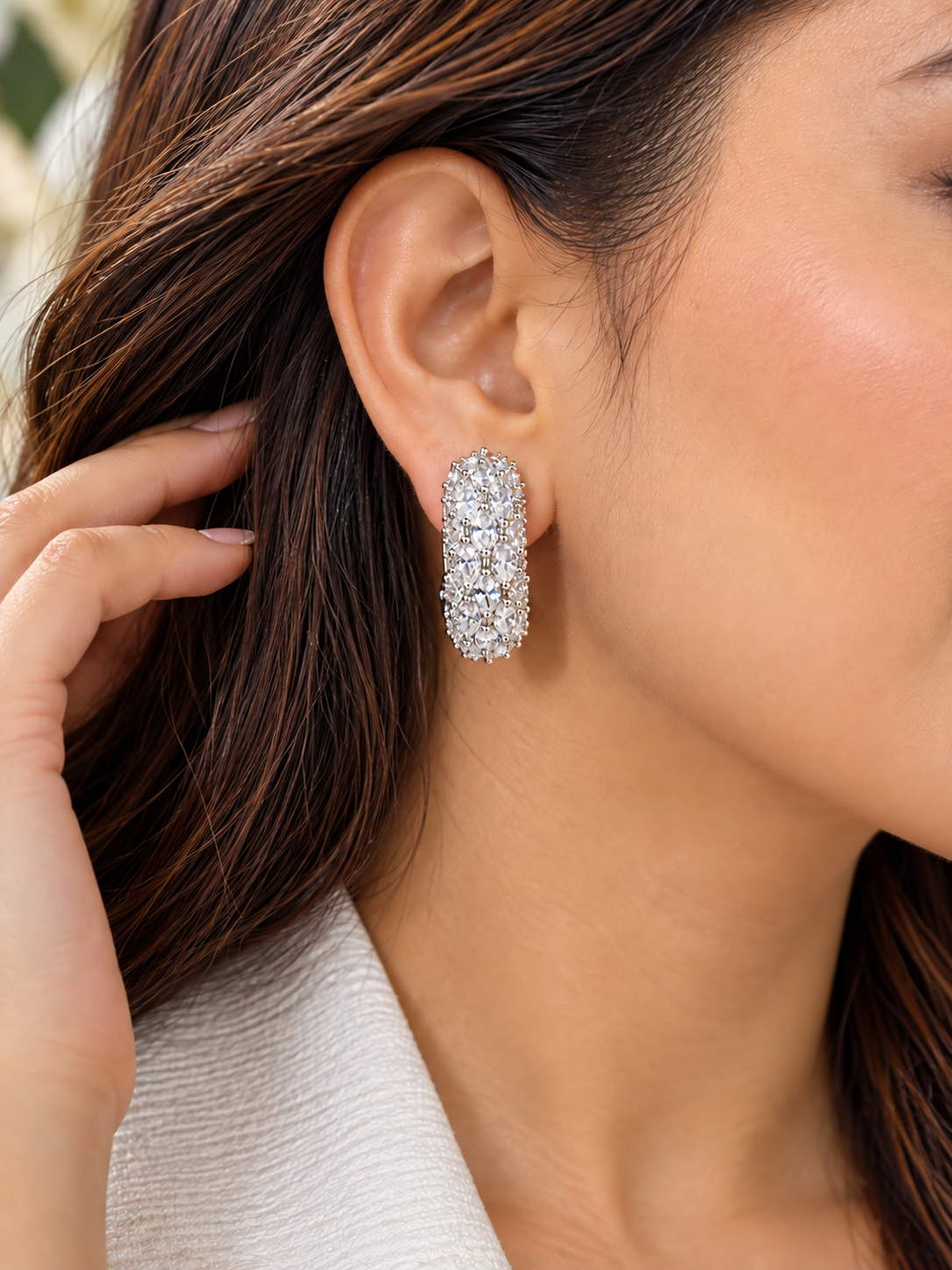 Krrystafee 18K Gold Plated CZ Stud Crystal Clear Earrings for Women | Festive Party  Wear