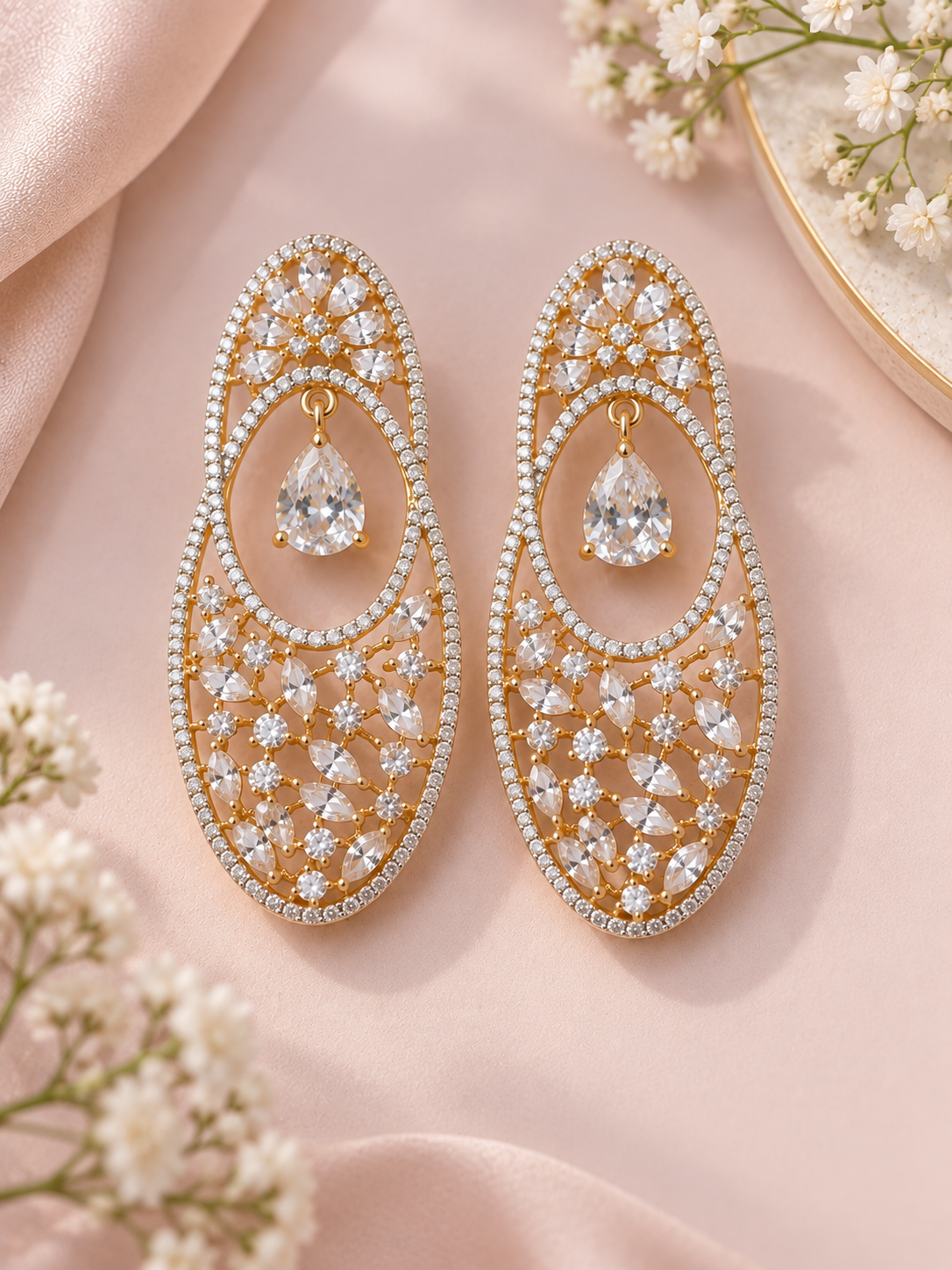 Krrystafee 18K Gold Plated Zircon Wedding Centric Earing