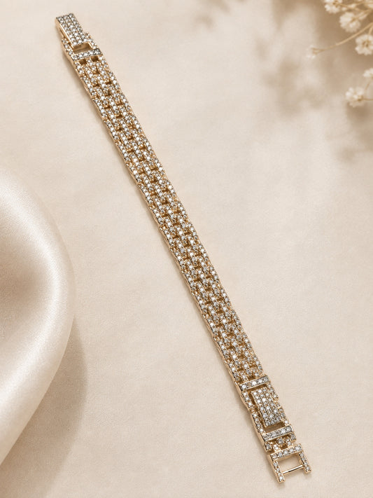 Krrystafee 18K Gold Plated Zirocn Studded Adjustable Tennis Bracelet for Men And Women
