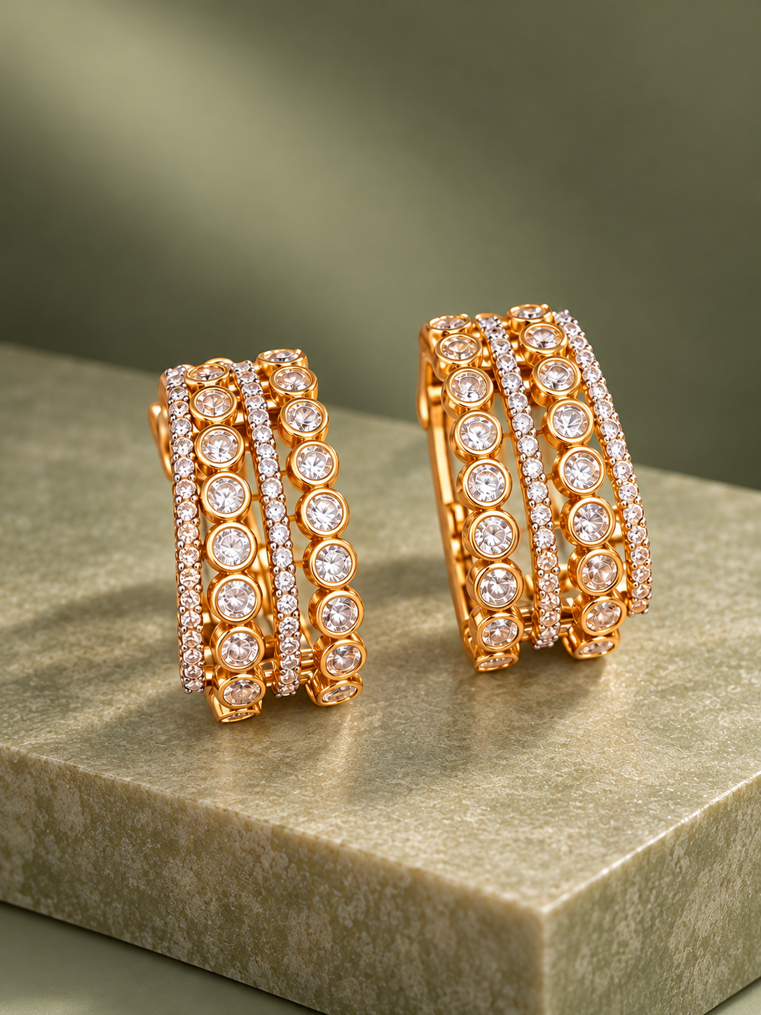Krrystafee 18K Gold Plated CZ Studded Bali Style Earrings for Women |Daily Wear