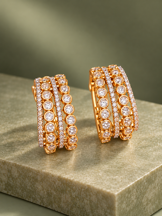 Krrystafee 18K Gold Plated CZ Studded Bali Style Earrings for Women |Daily Wear
