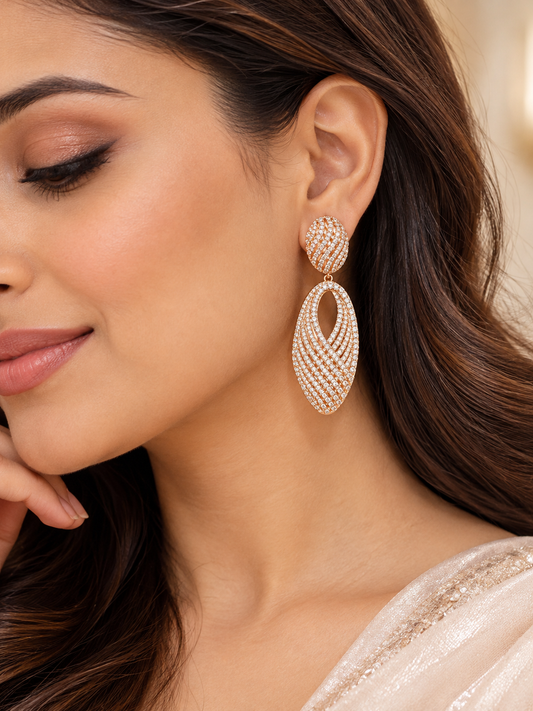Krrystafee 18K Gold Plated CZ Dangler Earrings for Women | Festive Party Wear