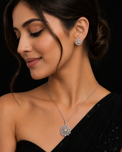 Krrystafee 18K Gold Plated Yellow Stone CZ Diamond Pendant Set In White Finish for Women | Festive Wear