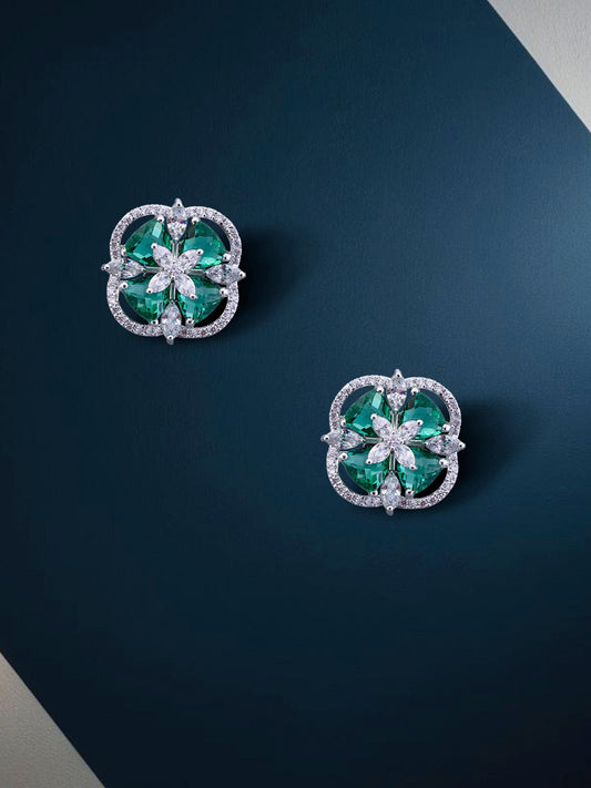 Emerald Stud with Floral Halo
